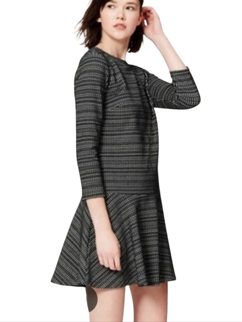 Ann Taylor Loft Geometric Flouse Knee Length Drop Waist Knit Dress Women Medium